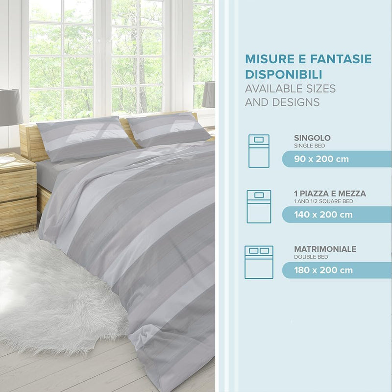 Dorian Home Completo Letto Singolo, Set Completo lenzuola, Lenzuola Letto Singolo 100% Cotone 90x200 cm, Lenzuolo Sotto, Lenzuolo Sopra e Una Federa, Made in Italy, Garda Grigio