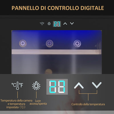Cantinetta Vino Refrigerata 24 Bottiglie 65L Cantina Vino Silenziosa Temperatura Regolabile 5-20℃ Frigo Vino Bar con Vetro Anti UV, Ripiani, Compressore, Display Touch, Luci LED, Classe G, Nera