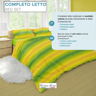 Dorian Home, Completo Letto 1 Piazza e Mezza 100% Cotone, Completo Lenzuola 130 x 200, Formato da Lenzuolo Sotto, Lenzuolo Sopra e una Federa, Made in Italy, Smeralda Giallo