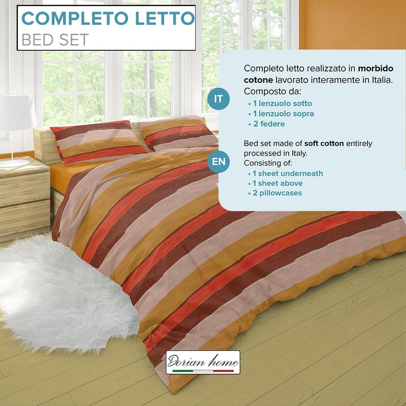 Dorian Home, Completo Letto 1 Piazza e Mezza 100% Cotone, Completo Lenzuola 130 x 200, Formato da Lenzuolo Sotto, Lenzuolo Sopra e una Federa, Made in Italy, Garda Arancio