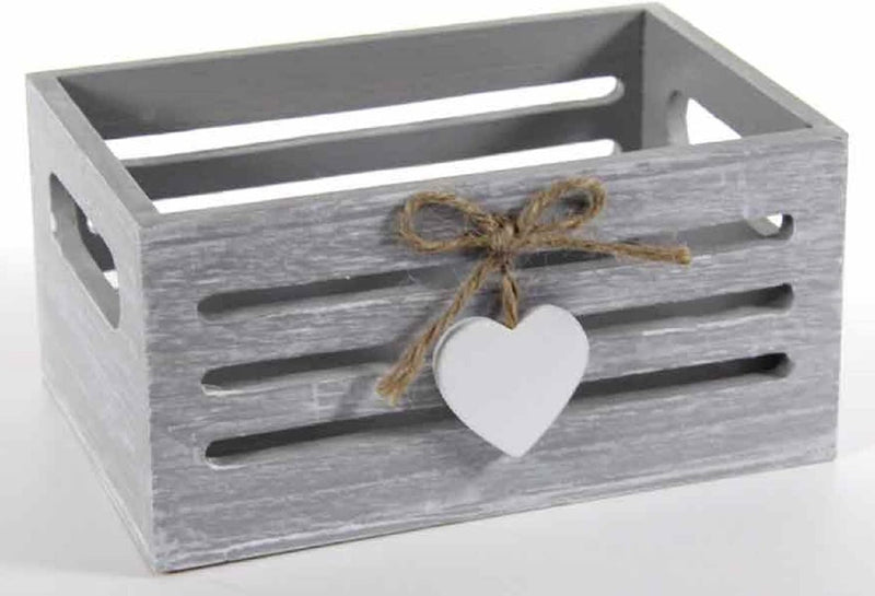 cassettina in Legno Porta Oggetti Porta Pane Decoro Cuore 20 * 13 * 8,5 cm Shabby Chic con Manici