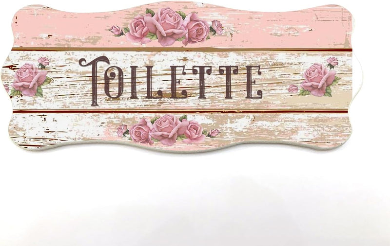 Targa per porta in legno Old Shabby Chic con scritta Welcomme, per decorare le porte interne di casa. La targhetta misura cm 9x21 spessore 7 millimetri, con biadesivo (Toilette)