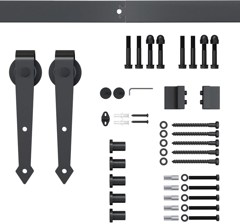 200CM/6.6FT Kit per Porta Scorrevole da 2 m in Acciaio al Carbonio, Binario per Porta Scorrevole Singola con Rotelle Stile Rustico, Marrone