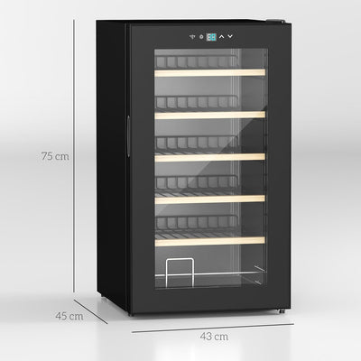 Cantinetta Vino Refrigerata 24 Bottiglie 65L Cantina Vino Silenziosa Temperatura Regolabile 5-20℃ Frigo Vino Bar con Vetro Anti UV, Ripiani, Compressore, Display Touch, Luci LED, Classe G, Nera