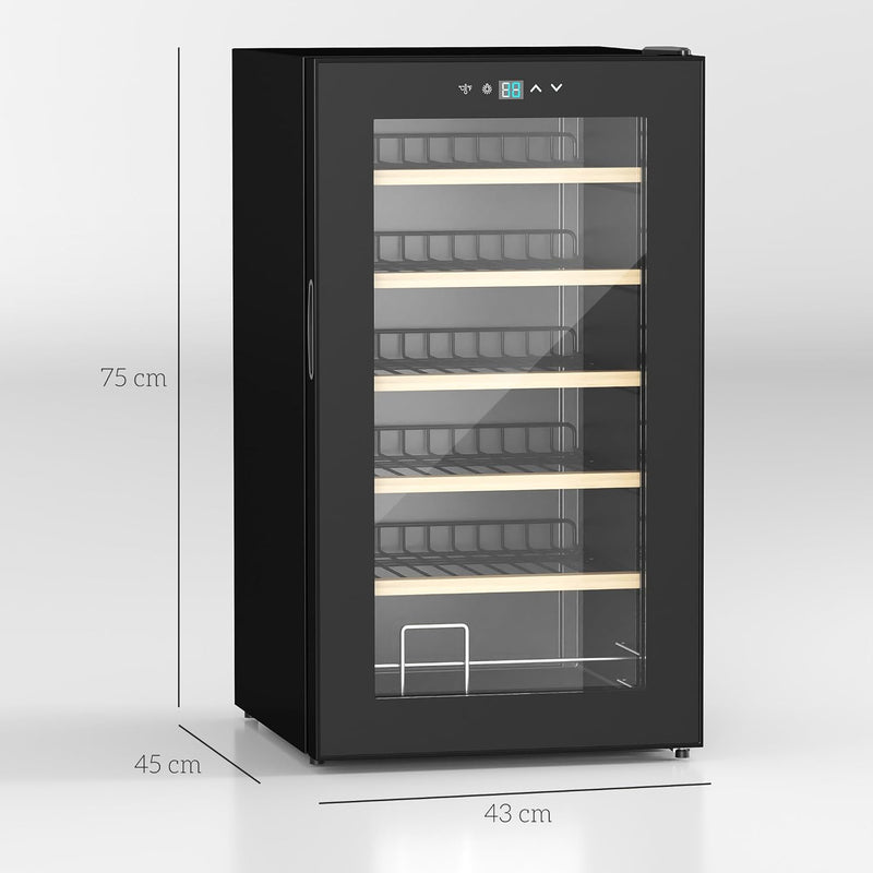 Cantinetta Vino Refrigerata 24 Bottiglie 65L Cantina Vino Silenziosa Temperatura Regolabile 5-20℃ Frigo Vino Bar con Vetro Anti UV, Ripiani, Compressore, Display Touch, Luci LED, Classe G, Nera