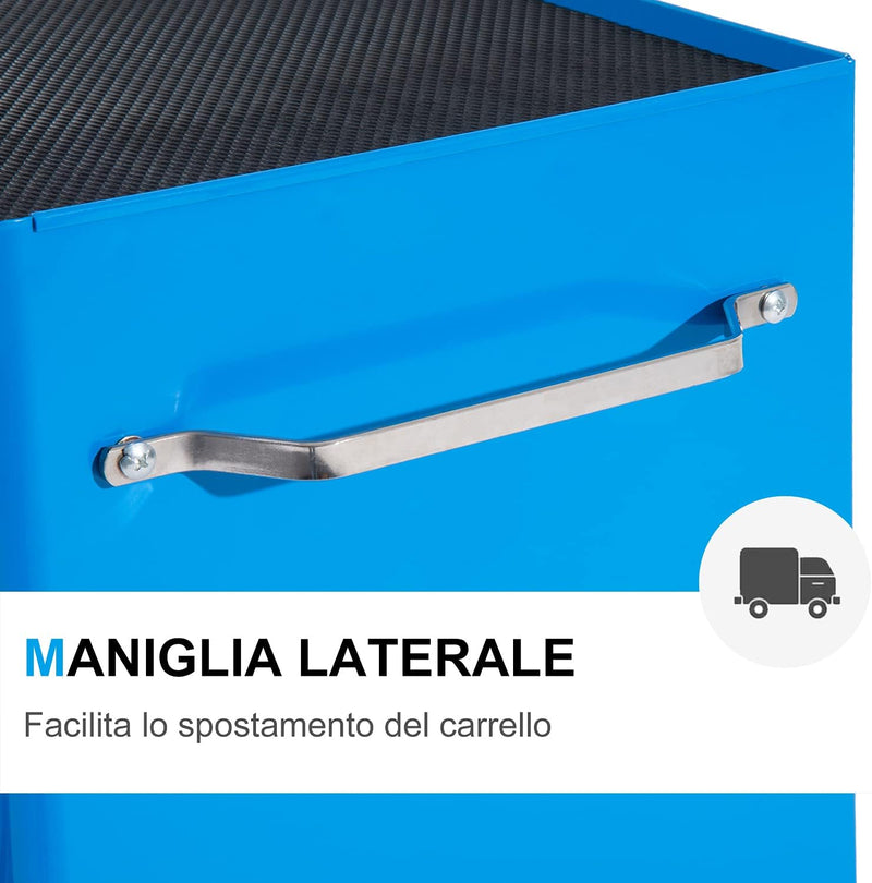 Carrello Porta Utensili Attrezzi Attrezzatura con Cassettiera Azzurro 61.5 x 33 x 82.5cm