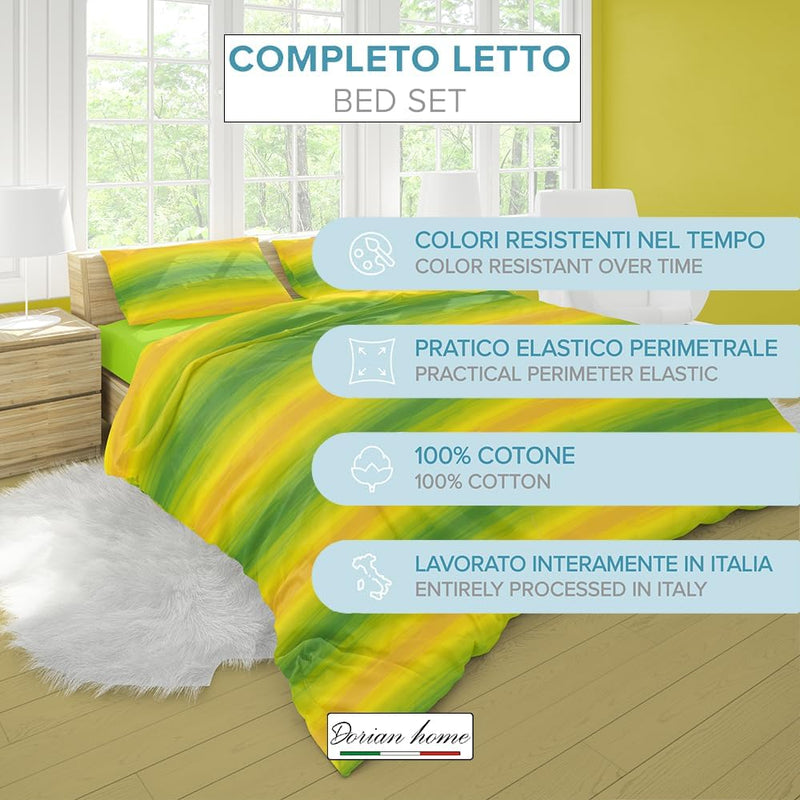 Dorian Home, Completo Letto 1 Piazza e Mezza 100% Cotone, Completo Lenzuola 130 x 200, Formato da Lenzuolo Sotto, Lenzuolo Sopra e una Federa, Made in Italy, Smeralda Giallo