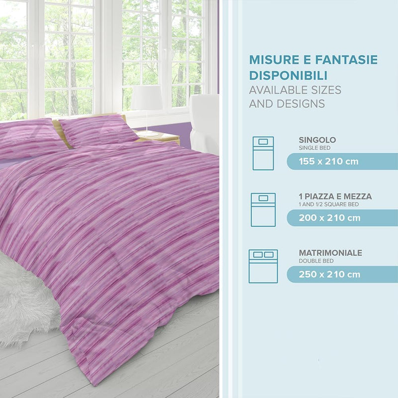 Dorian Home Parure Copripiumino Matrimoniale 250 x 210 cm, Copripiumino Matrimoniale Cotone, Realizzato in 100% Morbido e Puro Cotone, Made In Italy, Fantasia Laveno Viola