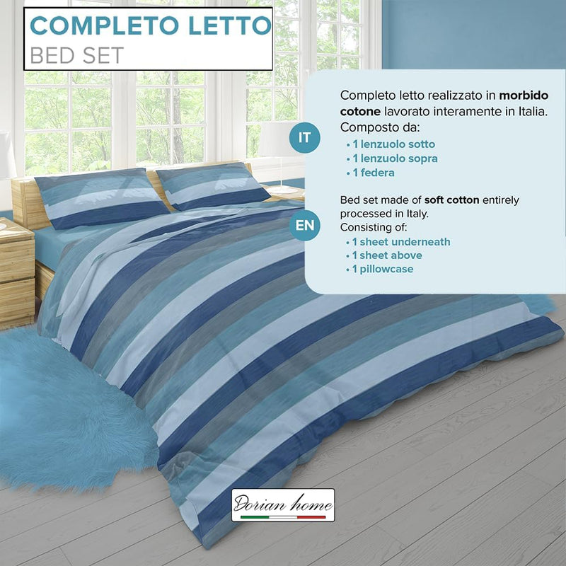 Dorian Home Completo Letto Singolo, Set Completo lenzuola, Lenzuola Letto Singolo 100% Cotone 90x200 cm, Lenzuolo Sotto, Lenzuolo Sopra e Una Federa, Made in Italy, Garda Blu