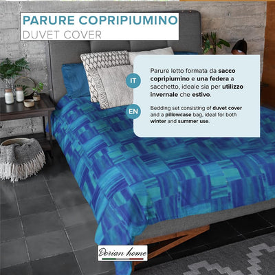 Dorian Home, Parure Copripiumino 1 Piazza e Mezza 200 x 210 cm, Realizzato in 100% Morbido e Puro Cotone, Made in Italy, Fantasia Varazze Azzurro