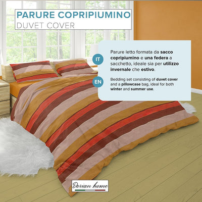 Dorian Home Parure Copripiumino Matrimoniale 250 x 210 cm, Copripiumino Matrimoniale Cotone, Realizzato in 100% Morbido e Puro Cotone, Made In Italy, Fantasia Garda Arancio