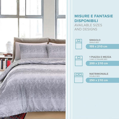 Dorian Home Parure Copripiumino Matrimoniale 250 x 210 cm, Copripiumino Matrimoniale Cotone, Realizzato in 100% Morbido e Puro Cotone, Made In Italy, Fantasia Drops Grigio