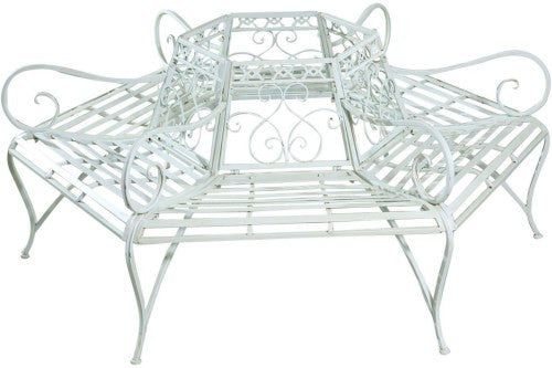 Biscottini Panchina Liberty ad albero in ferro battuto finitura bianca anticata