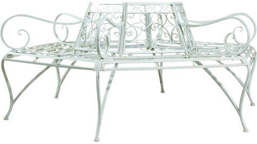 Biscottini Panchina Liberty ad albero in ferro battuto finitura bianca anticata