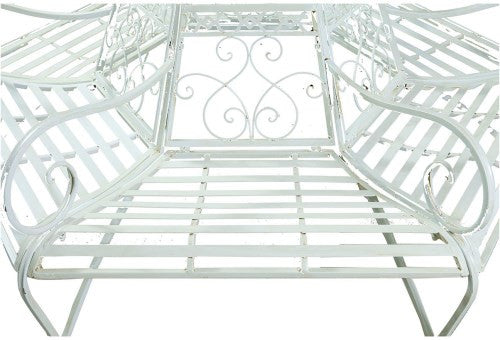 Biscottini Panchina Liberty ad albero in ferro battuto finitura bianca anticata