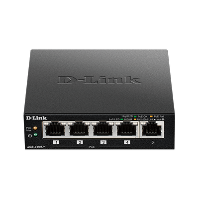 D-Link DGS-1005P Non gestito L2 Gigabit Ethernet [10/100/1000] Supporto Power over Ethernet [PoE] Nero (D-Link DGS 1005P - Switch - 5 x 10/100/1000 [4 PoE+] - desktop - PoE+ [60 W])