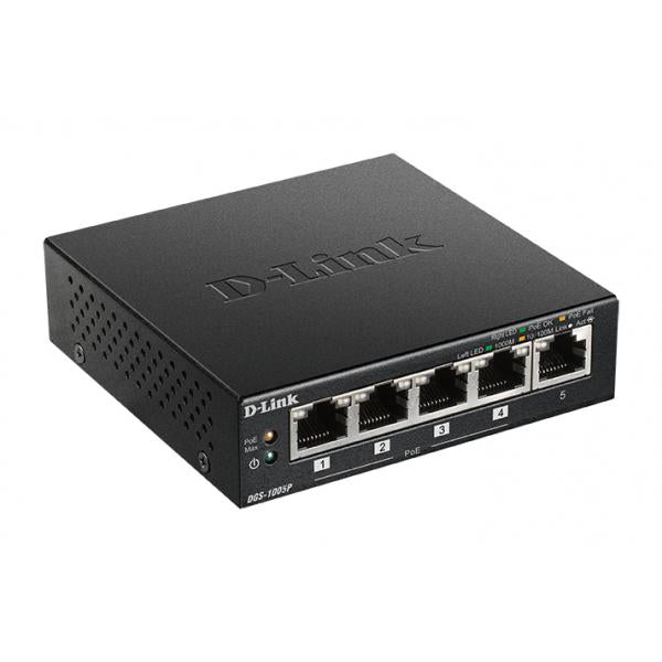 D-Link DGS-1005P Non gestito L2 Gigabit Ethernet [10/100/1000] Supporto Power over Ethernet [PoE] Nero (D-Link DGS 1005P - Switch - 5 x 10/100/1000 [4 PoE+] - desktop - PoE+ [60 W])
