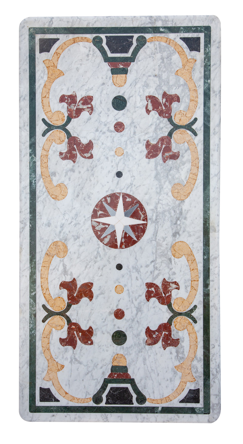 Biscottini PIANO TAVOLO RETTANGOLARE IN MARMO INTARSIATO Carrara dimensioni 180x90