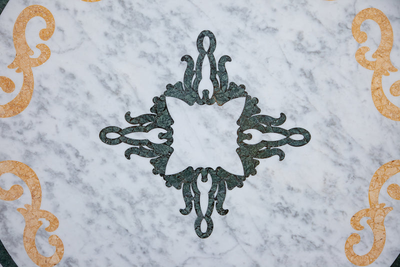 Biscottini PIANO TAVOLO ROTONDO IN MARMO INTARSIATO Carrara dimensioni 130x130 Offerta