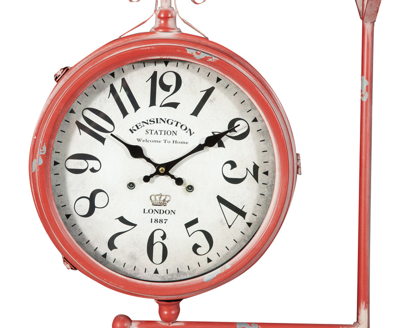 Biscottini Orologio bifacciale da parete tipo stazione in ferro finitura rosso anticato