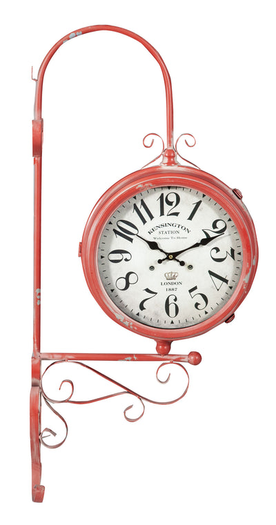 Biscottini Orologio bifacciale da parete tipo stazione in ferro finitura rosso anticato