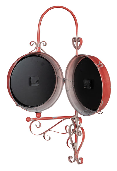 Biscottini Orologio bifacciale da parete tipo stazione in ferro finitura rosso anticato