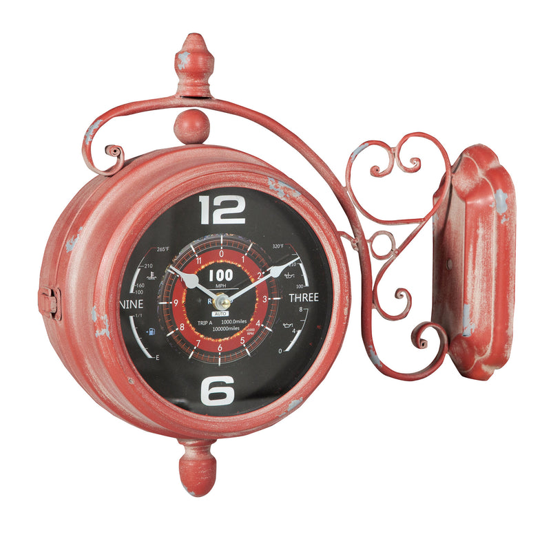 Biscottini Orologio bifacciale da parete tipo stazione in ferro finitura rosso anticato