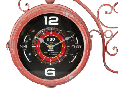 Biscottini Orologio bifacciale da parete tipo stazione in ferro finitura rosso anticato