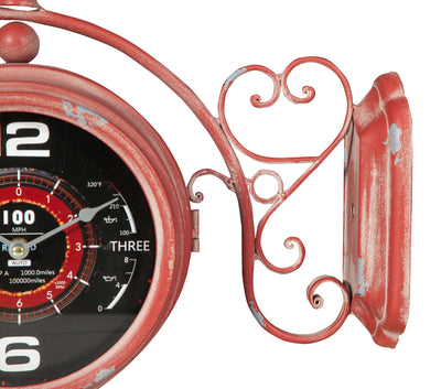 Biscottini Orologio bifacciale da parete tipo stazione in ferro finitura rosso anticato