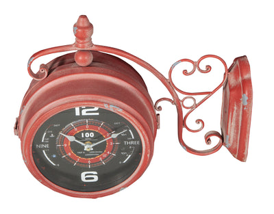 Biscottini Orologio bifacciale da parete tipo stazione in ferro finitura rosso anticato