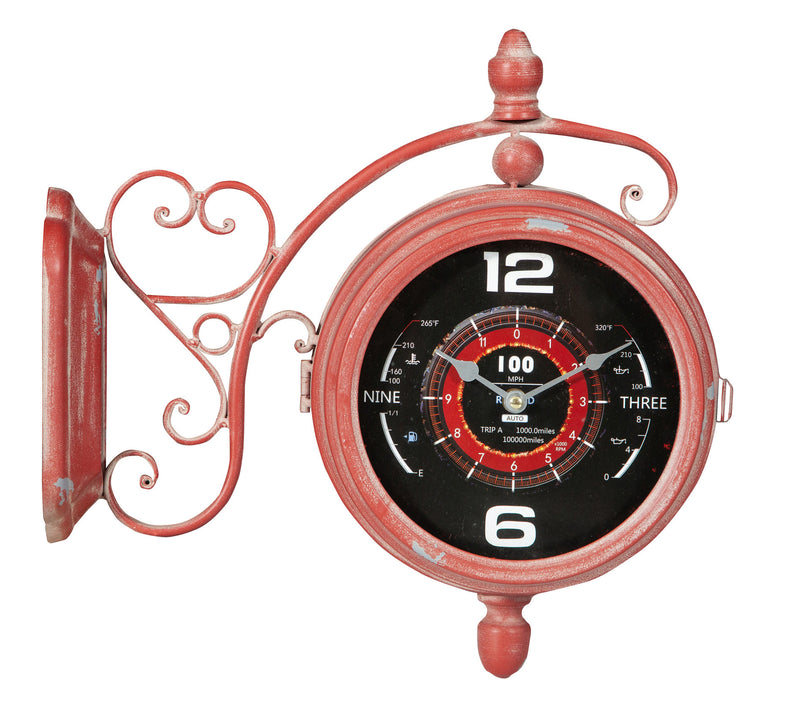 Biscottini Orologio bifacciale da parete tipo stazione in ferro finitura rosso anticato