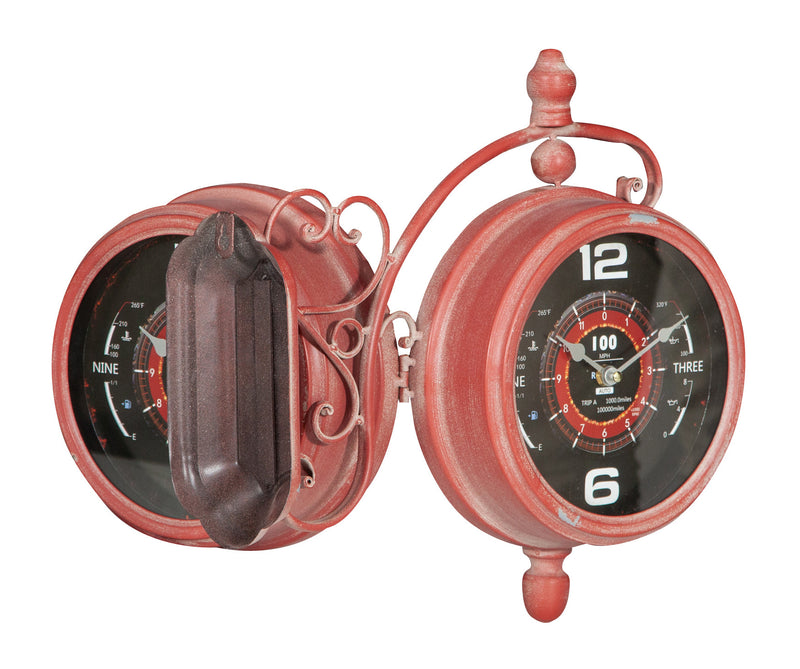 Biscottini Orologio bifacciale da parete tipo stazione in ferro finitura rosso anticato