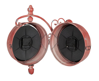 Biscottini Orologio bifacciale da parete tipo stazione in ferro finitura rosso anticato