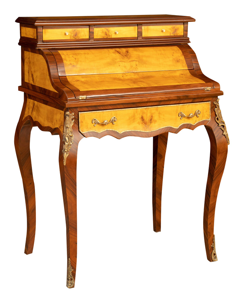 Biscottini Scrittoio secretaire in legno impiallacciato finitura noce arricchito con particolari intarsi totalmente realizzati a mano