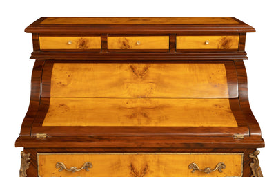 Biscottini Scrittoio secretaire in legno impiallacciato finitura noce arricchito con particolari intarsi totalmente realizzati a mano