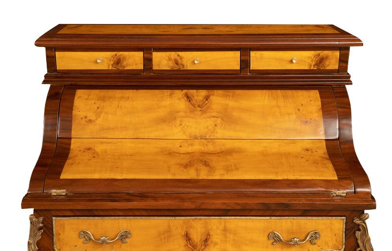 Biscottini Scrittoio secretaire in legno impiallacciato finitura noce arricchito con particolari intarsi totalmente realizzati a mano