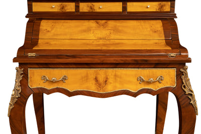 Biscottini Scrittoio secretaire in legno impiallacciato finitura noce arricchito con particolari intarsi totalmente realizzati a mano