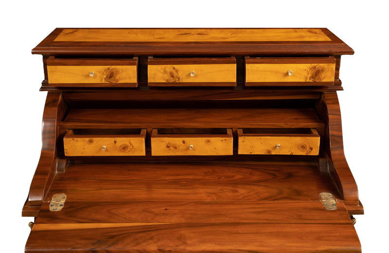 Biscottini Scrittoio secretaire in legno impiallacciato finitura noce arricchito con particolari intarsi totalmente realizzati a mano