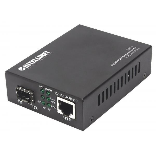 Convertitore multimediale Intellinet Gigabit PoE+, 1 porta RJ45 1000Base-T a 1 porta SFP, iniettore PoE+ - Convertitore multimediale - 1GbE - 10Base-T, 100Base-TX, 1000Base-T - RJ-45 / SFP (mini-GBIC