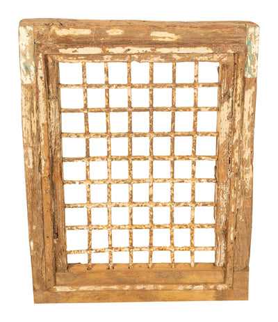 Biscottini Finestra finestrina grata in legno massello e in ferro antica e vecchia medievale con telaio da interno o da esterno