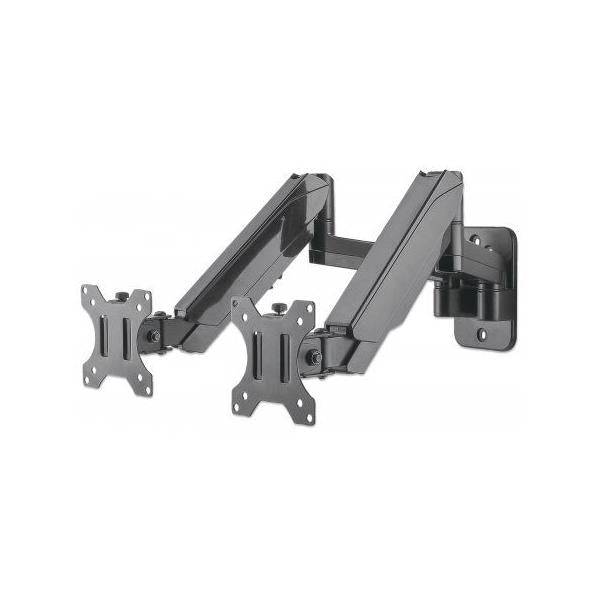 Manhattan 461627 Supporti a parete per TV 81,3 cm [32] Nero (TV & Monitor Mount, Wall, Full Motion [Gas Spring], 2 screens, Screen Sizes: 17-32, Black, Dual Screen, VESA 75x75 to 100x100mm, Max 8kg [