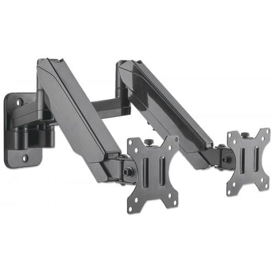 Manhattan 461627 Supporti a parete per TV 81,3 cm [32] Nero (TV & Monitor Mount, Wall, Full Motion [Gas Spring], 2 screens, Screen Sizes: 17-32, Black, Dual Screen, VESA 75x75 to 100x100mm, Max 8kg [