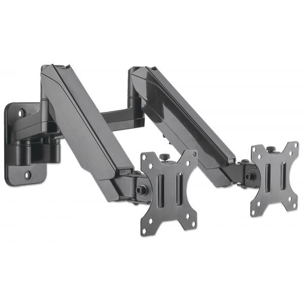 Manhattan 461627 Supporti a parete per TV 81,3 cm [32] Nero (TV & Monitor Mount, Wall, Full Motion [Gas Spring], 2 screens, Screen Sizes: 17-32, Black, Dual Screen, VESA 75x75 to 100x100mm, Max 8kg [