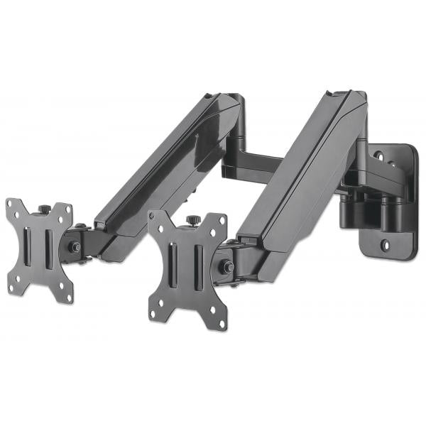 Manhattan 461627 Supporti a parete per TV 81,3 cm [32] Nero (TV & Monitor Mount, Wall, Full Motion [Gas Spring], 2 screens, Screen Sizes: 17-32, Black, Dual Screen, VESA 75x75 to 100x100mm, Max 8kg [