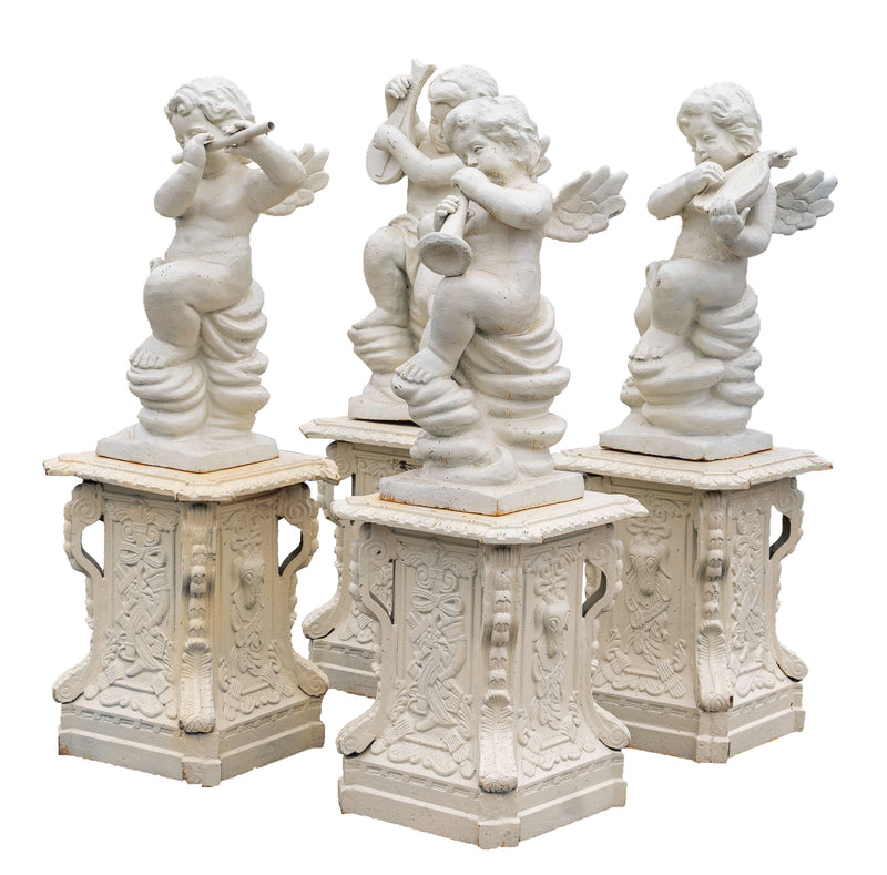 Biscottini Set 4 statue in fusione di ghisa finitura bianca anticata Coppia statue,