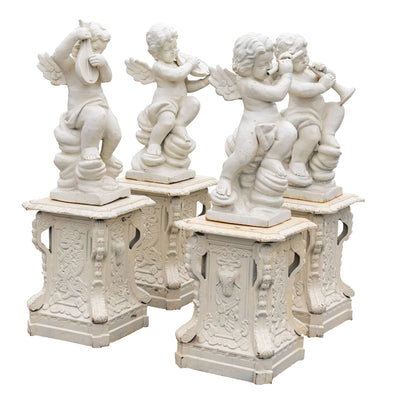 Biscottini Set 4 statue in fusione di ghisa finitura bianca anticata Coppia statue,