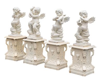 Biscottini Set 4 statue in fusione di ghisa finitura bianca anticata Coppia statue,