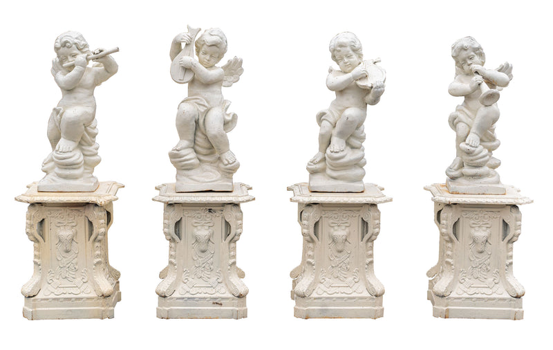 Biscottini Set 4 statue in fusione di ghisa finitura bianca anticata Coppia statue,