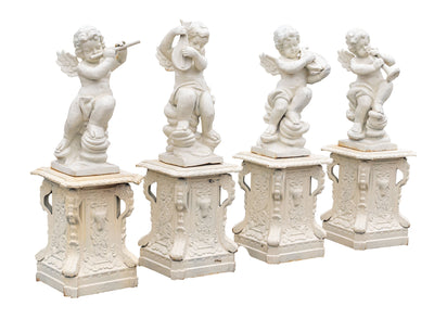 Biscottini Set 4 statue in fusione di ghisa finitura bianca anticata Coppia statue,