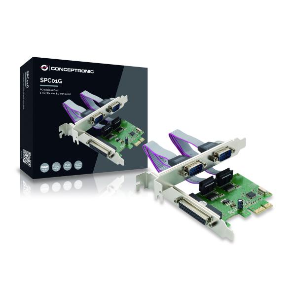 Controller adattatore Conceptronic SPC01G - 3-Porte - Seriale + Parallela PCIe Card - DB25 Parallela - DB9 RS232 Seriale